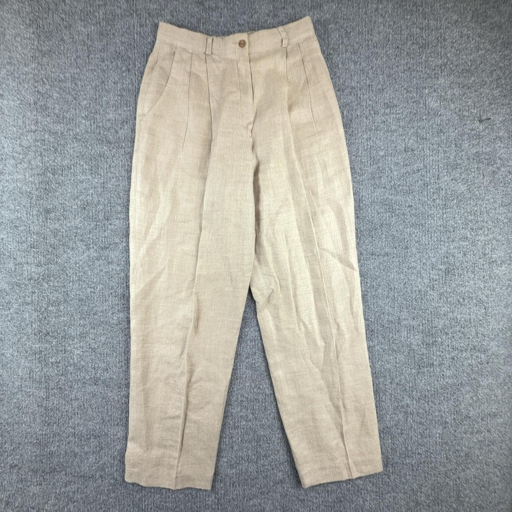 Vintage Lady Sansabelt Dress Pants Womens 10P Beige Linen Twill Pleated